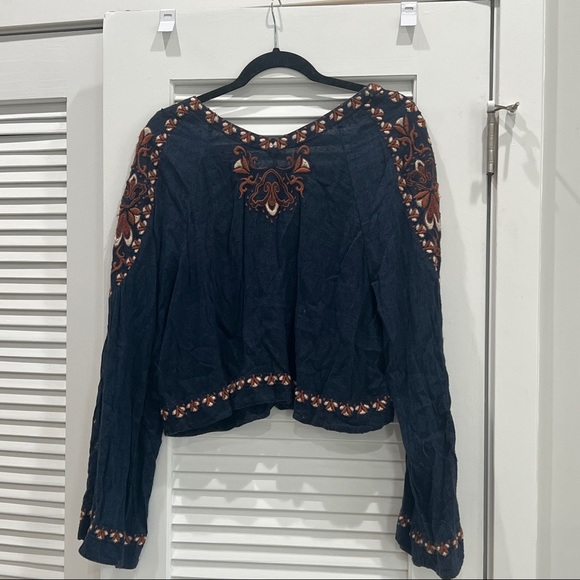 Free People High Times Long Sleeve Embroidered Crop - Picture 3 of 5